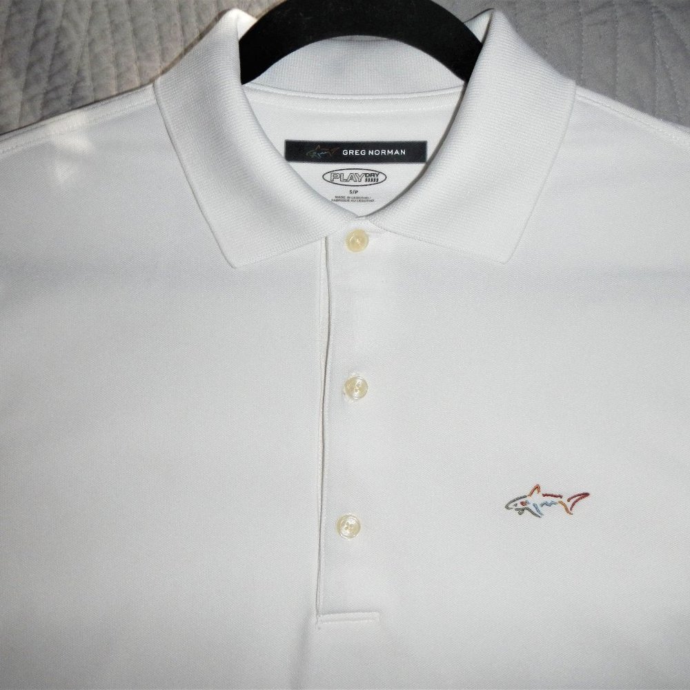 Men's Greg Norman White PlayDry Golf Shirt Size S